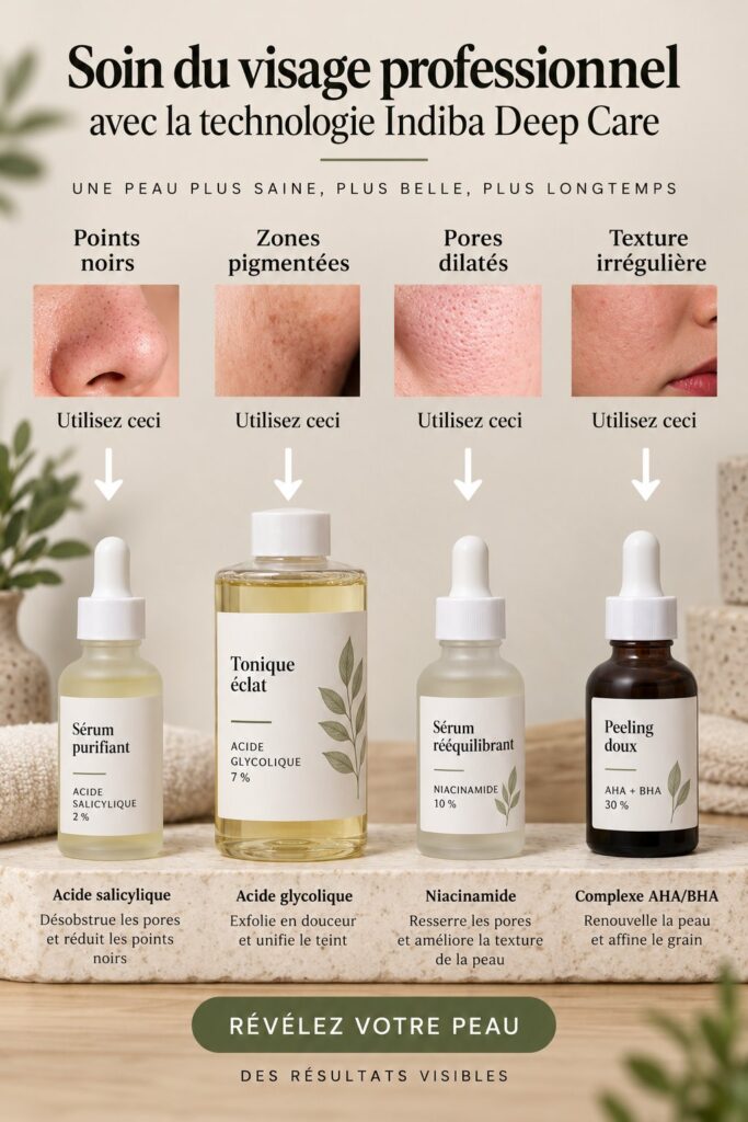 Soin facial professionnel Indiba Deep Care avec une femme détendue dans un salon de beauté.