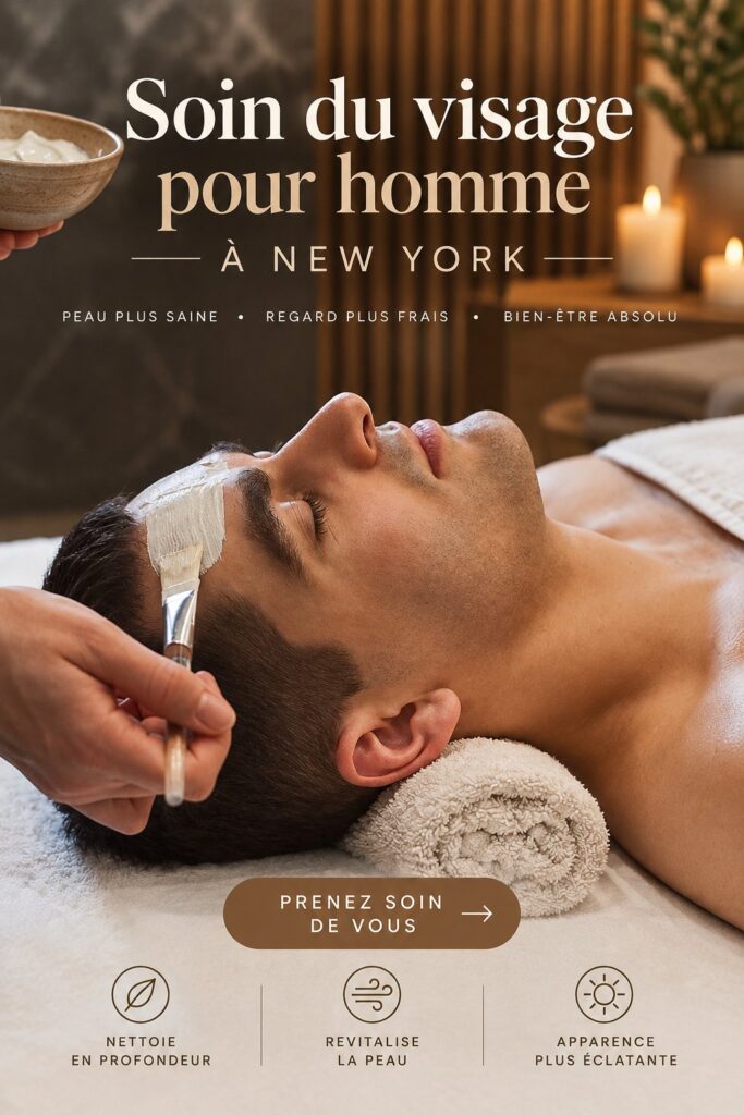 Un homme en train de recevoir un soin du visage relaxant à New York.