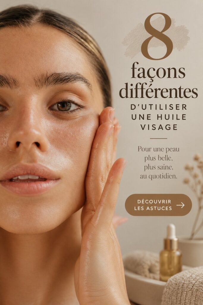Bouteille d'huile de visage avec des fleurs et des herbes, représentant les bienfaits naturels des huiles pour la peau.