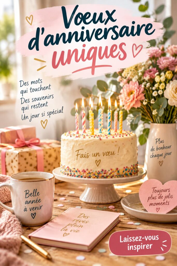Un collage de cartes d'anniversaire avec des vœux uniques et créatifs.