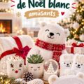 Cadeaux de Noël blancs amusants disposés sur une table festive