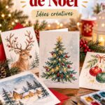Une collection de cartes de vœux de Noël en aquarelle avec des motifs colorés.