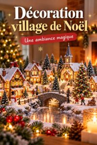 Village de Noël décoré avec des maisons illuminées et des figurines