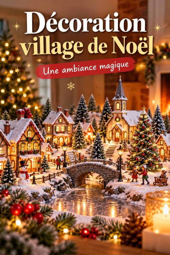 Village de Noël décoré avec des maisons illuminées et des figurines