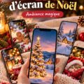 Fonds d'écran de Noël festif sur un smartphone décoré de guirlandes