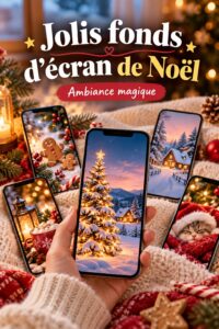 Fonds d'écran de Noël festif sur un smartphone décoré de guirlandes