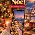 Un bureau décoré avec un fond d'écran de Noël élégant