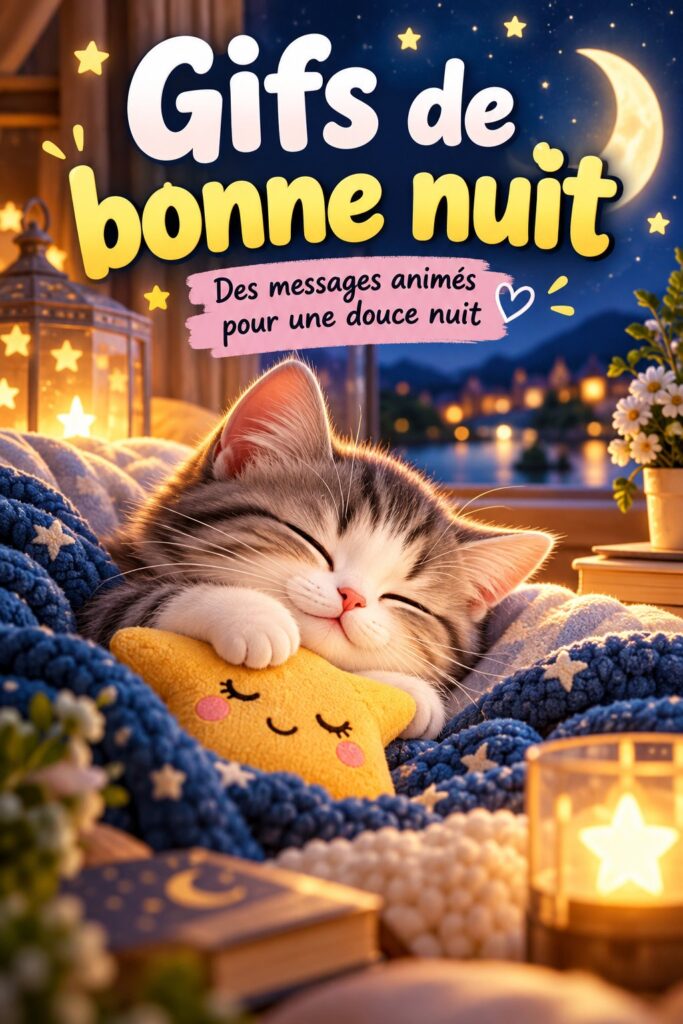 Un écran montrant plusieurs gifs animés de bonne nuit, invitant à la tendresse.