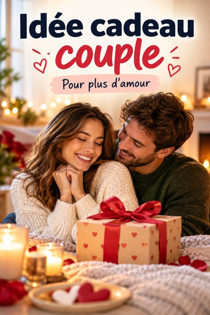 Idées diverses de cadeaux pour couples, incluant des objets personnels et des expériences partagées.
