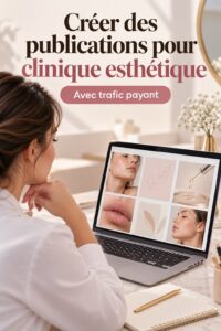 Visuel d'un smartphone avec des publications de clinique esthétique sur les réseaux sociaux.