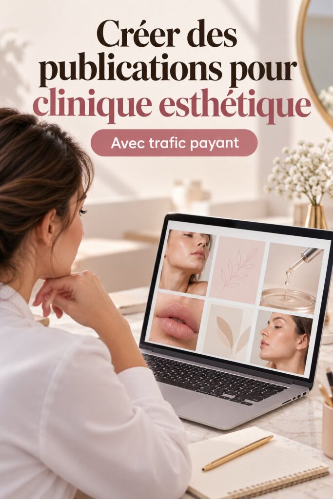 Visuel d'un smartphone avec des publications de clinique esthétique sur les réseaux sociaux.