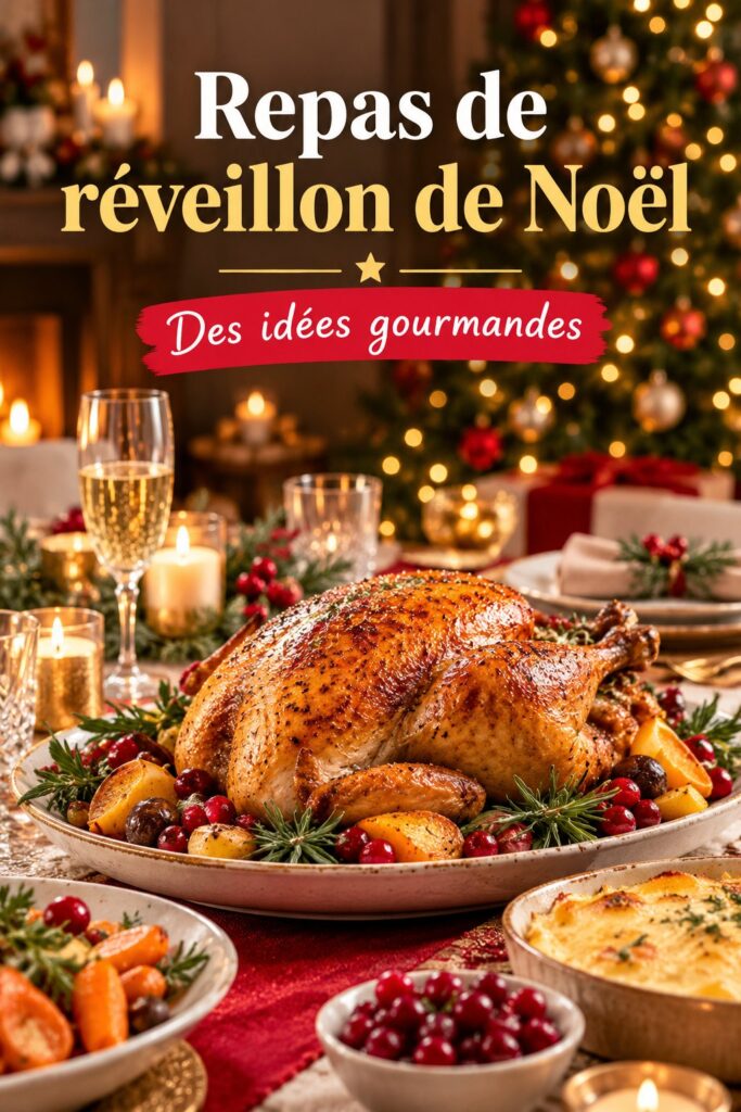 Repas de réveillon de Noël avec des plats réconfortants sur une table festive