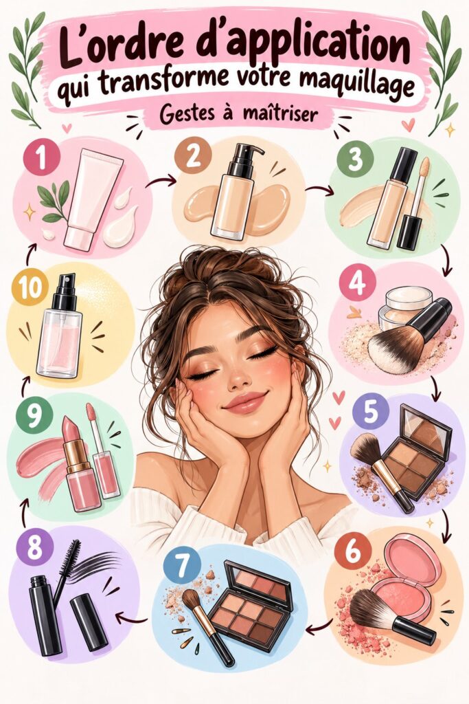Femme appliquant du maquillage dans l'ordre correct pour un résultat parfait