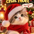 Une adorable photo de chat avec des décorations de Noël en arrière-plan