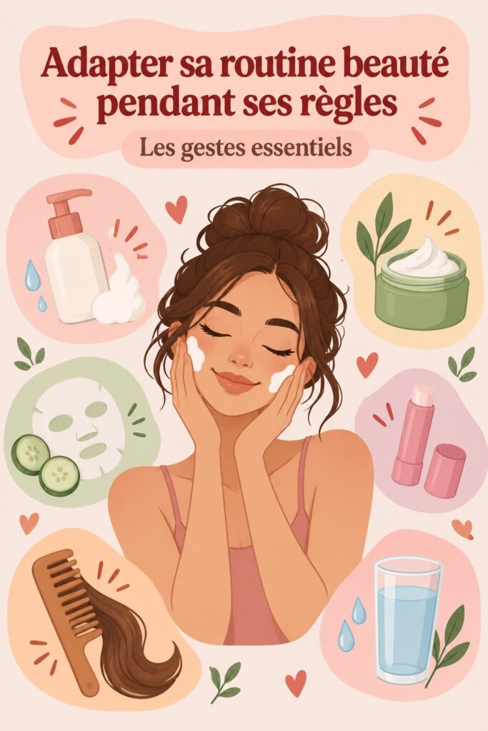 Femme appliquant des soins du visage avec douceur pendant sa période de règles.
