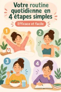 Femme souriante à son bureau suivant une routine quotidienne simple et efficace.