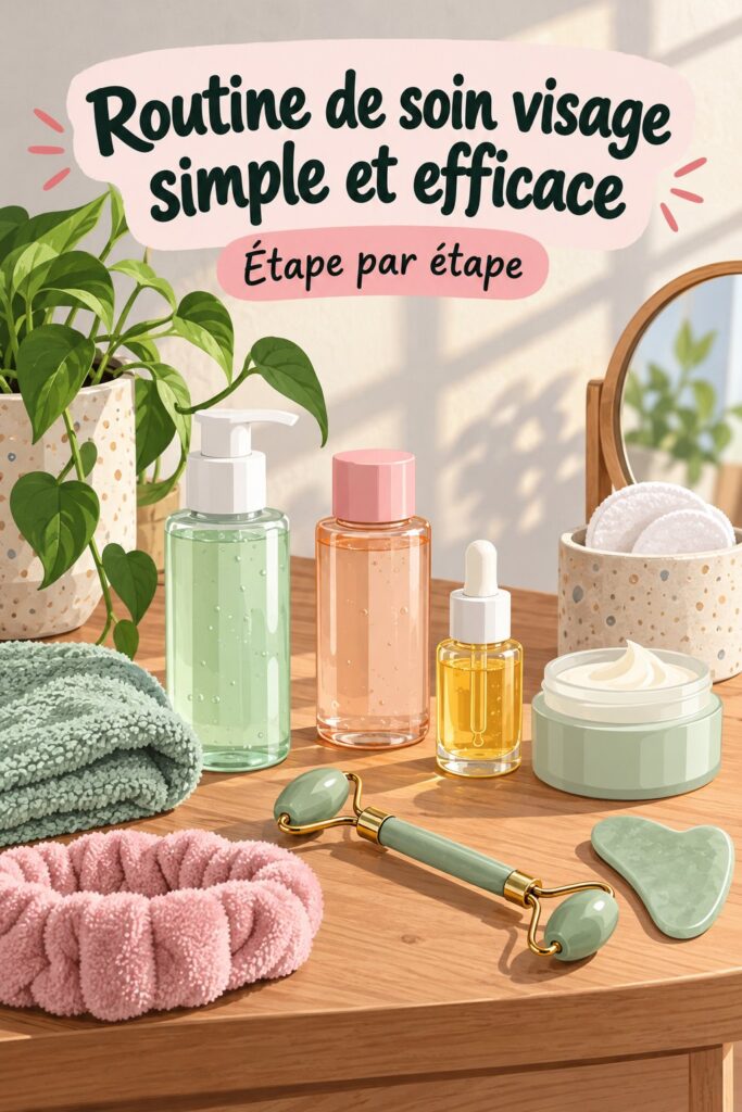 Femme appliquant une crème hydratante sur son visage, illustrant une routine skincare complète.