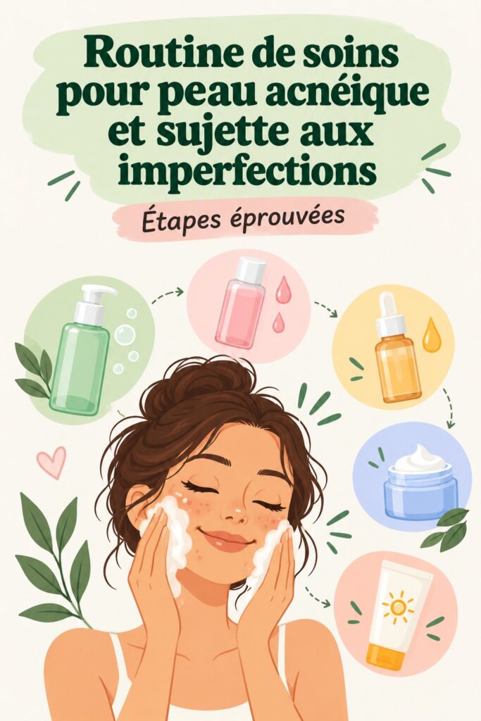 Femme appliquant des soins sur son visage pour une peau acnéique