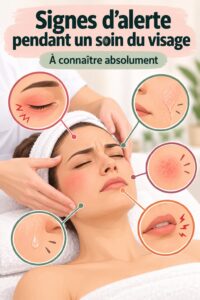 Femme en soin du visage, montrant des signes d'inconfort.