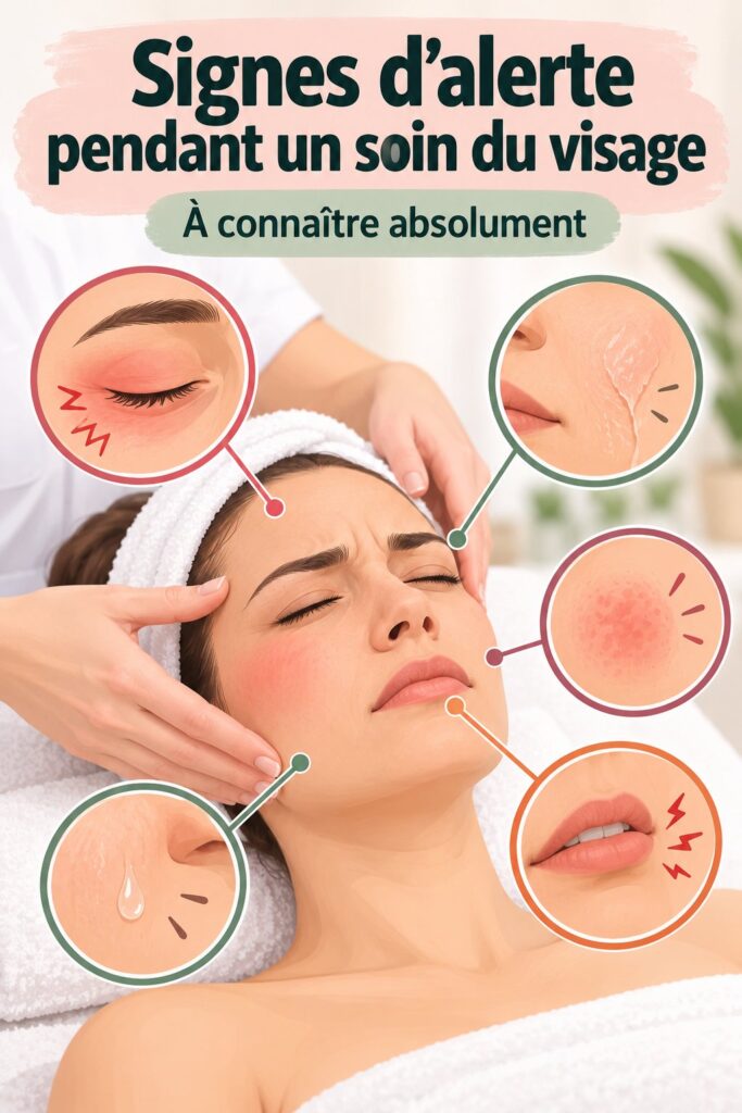 Femme en soin du visage, montrant des signes d'inconfort.