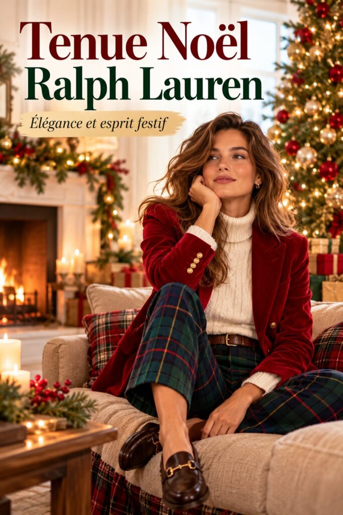 Femme portant une élégante tenue Ralph Lauren pour Noël